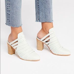 Free People White Leather Heeled Byron Mule